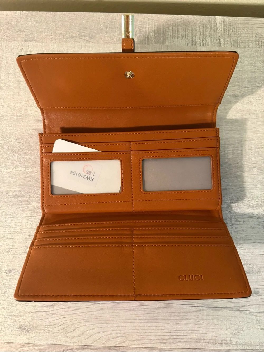 Cream and Brown Faux Leather Clutch Wallet